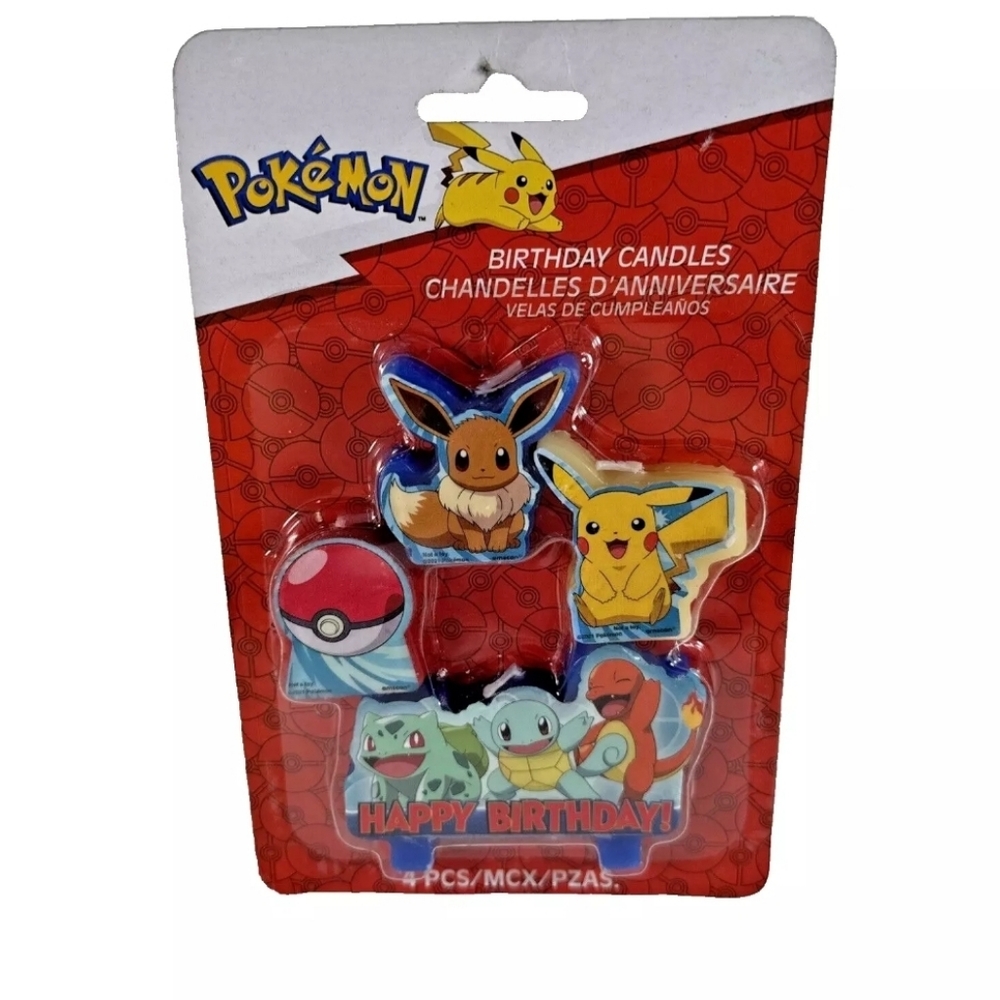NEW Pokemon Birthday Candle Set 4pcs  1.5"-2" Pikachu Squirtle Charmander